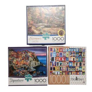 Lot of 3 1000 Piece Puzzles Cinque Terre Italy Doors and Windows Collage